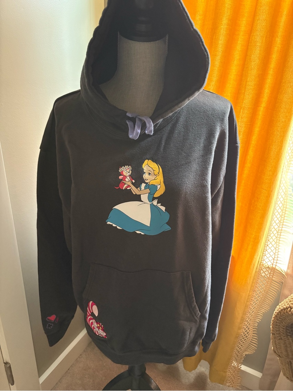 Disney Black Alice in Wonderland Hooded Sweatshirt with Embroidered Detail